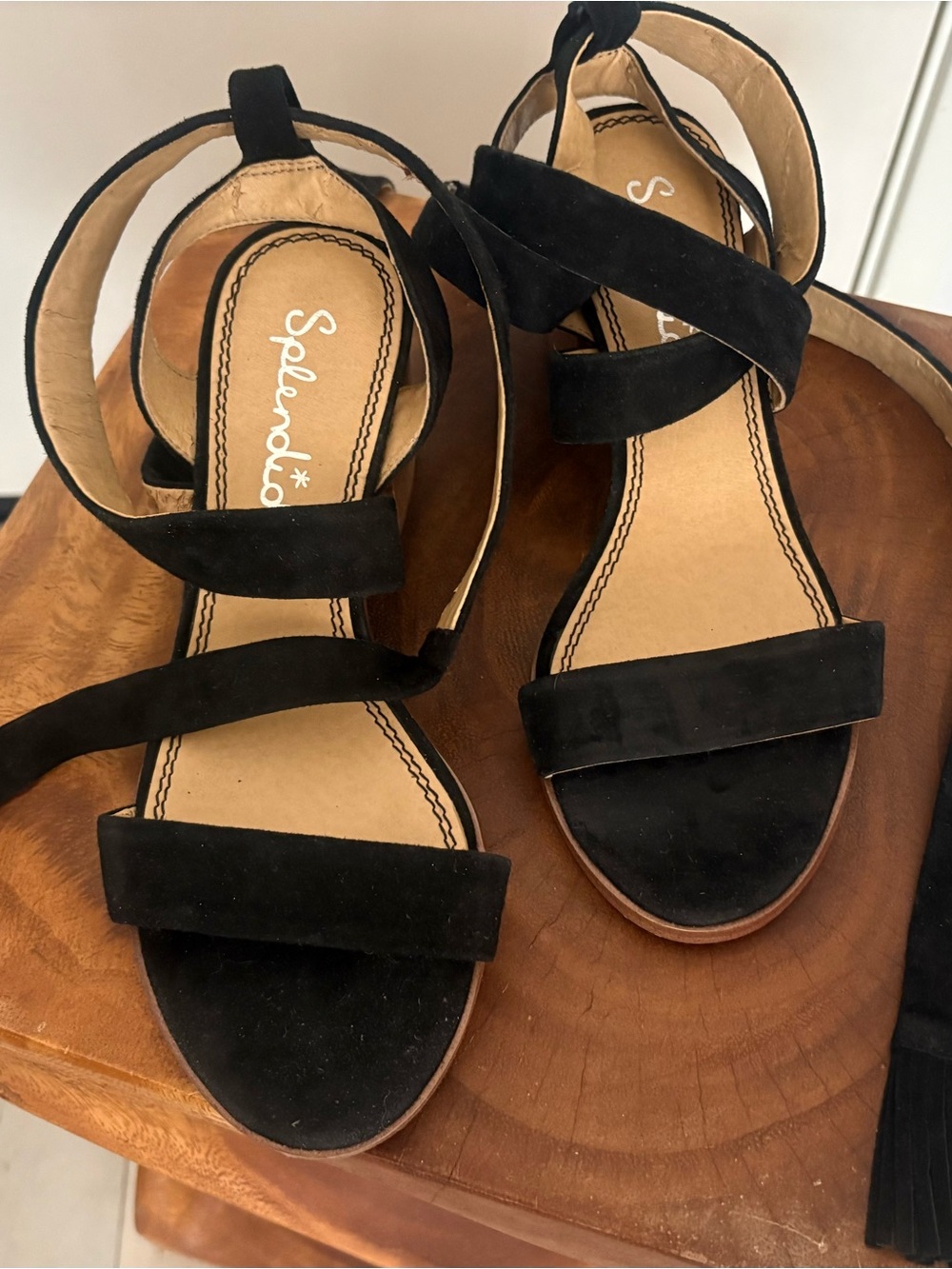 Splendid Black Suede Wrap-Ankle Sandals